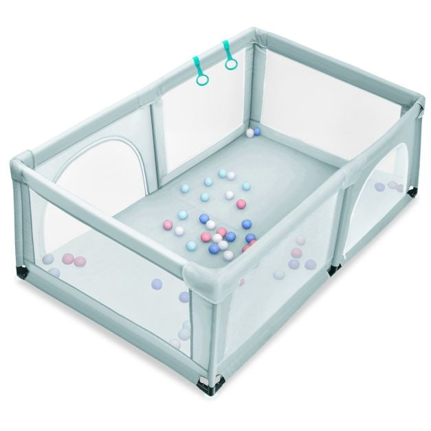 Baby Laufstall mit 50 Spielbällen und 2 Türen Baby Laufgitter Bodenbox 120 x 190cm Blau