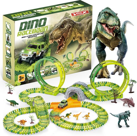Vertrex 260-teilige Dinosaurier-Rennstrecke XXL - Dino-Spielzeug - mit 2x selbstfahrendem Safari-Auto