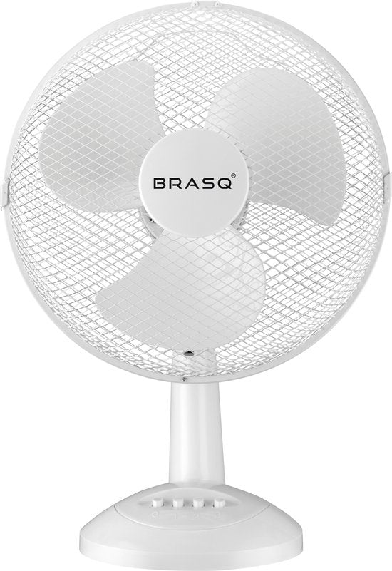 BRASQ Tischventilator - 30 cm - Weiß - 3 Geschwindigkeiten - Standventilator - 40 Watt