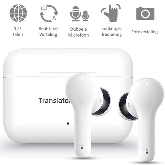 Shine Translation Computer - Sprachübersetzungsgerät - Wireless Earbuds White - EarPods mit Übersetzungsfunktion - Bluetooth 5.0 - 127 Sprachen und 97% Genauigkeit - 24 Stunden Batterie