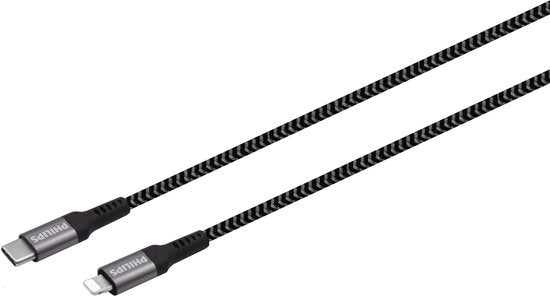 Philips USB-Kabel 3.0 - USB-C zu Lightning - Länge: 2 Meter - Premium-Nylon - Schwarz