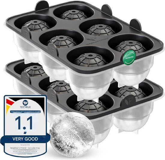 Neighbour's Friend Patentierte Eiskugelform 2er Pack - Große Eiswürfelform rund Platinsilikon für Cocktails