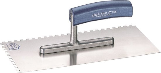 Jung Henkelmann Glättekelle - ROBBIE - gebogener Griff - 6x6mm gezahnt - 280x130mm