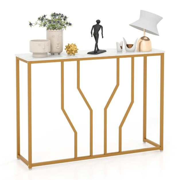 Coast Konsolentisch Marmor Eingangstisch Modernes Geometrisches Design Gold Metallrahmen Anti-Tilt Set Inklusive 110 x 30 x 80 cm