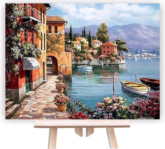 Malerei auf Nummer Erwachsene - Do It Yourself Malerei - Happy Italy - Italien - Blumen und Pflanzen - Wasser - 40x50 cm - Leinwand