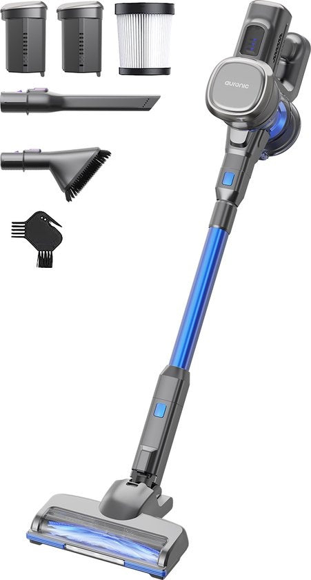 Auronic Stick Staubsauger - Kabellos - Beutellos - Akkubetrieben - Selbstständig - 220 W - Extra Akku - Grau/Blau