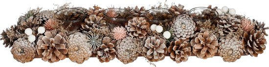 House of Seasons Weihnachtsgesteck mit Teelichthaltern - L54 x B17 x H10 cm - Pfirsich