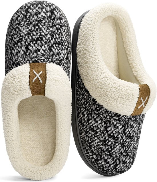 Hausschuhe Damen - Hausschuhe - Größe 42/43 - Schwarz/Grau - Rutschfest - Comfeet