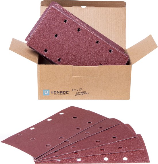 VONROC Schleifpapier-Set 92 x 187mm- 50 Stück - Für Schwingschleifer - Klettbefestigung