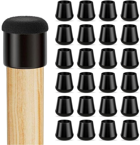 Air Stuhlbeinschoner mit Filz - 32 Stück - Kappen 12-16mm - Mit Anti-Kratz-Filz - Rund - Schwarz - Bodenschutz - Stuhlbeinsocken - Schwarz
