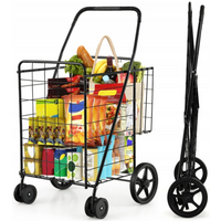 Geräumiger faltbarer Einkaufswagen mit Rädern - 360-Grad-Drehung - Metalltasche – Bild 2