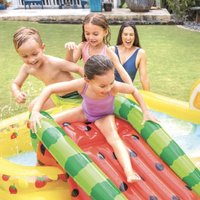 Intex Aufblasbarer Kinderpool - mit Rutsche - Obst - 244 x 191 x 91 cm + + INCL. Free And Easy Schwimmbadfliesen Schaumstoff Blau 9 Stück – Bild 2