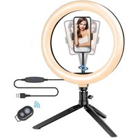 LED Ringlampe mit Stativ - TikTok Licht - 10 Dimmstufen - USB - 26 cm/10 Zoll - Schwarz – Bild 2