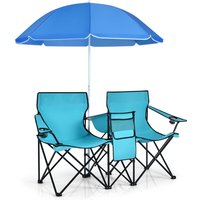 Coast campingstoel met parasol dubbele vouwstoel met bekerhouder koeltas turquoise – Bild 2