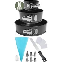 COOCK - 16-teiliges rundes Springformset - Backset - Kuchenform 10 T/M 24CM - Backform mit Antihaftbeschichtung - Tortendekorationsset - Tortenbackutensilien - Palettenmesser - Teigschaber - Spritzbeutel mit Tüllen – Bild 2