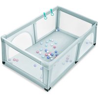 Baby Laufstall mit 50 Spielbällen und 2 Türen Baby Laufgitter Bodenbox 120 x 190cm Blau – Bild 2