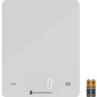KitchenBrothers Küchenwaage mit Tara-Funktion - Digital - 1g bis 10 kg - mit Batterien - 20 x 16 cm - Glas/Weiß – Bild 2