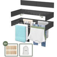 Noswo Zusammenklappbarer Wäscheständer - Wandtrockner - Inklusive 20 Wäscheklammern - Hängender Wäscheständer - Zusammenklappbar - Wand - Aufhängbar - 4m Trocknungslänge - Schwarz – Bild 2