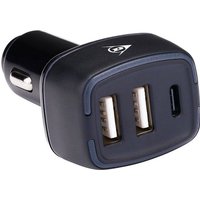 Dunlop Car Charger USB - 2x USB-A und USB-C Anschluss - Power Delivery/ Fast Charge 18W - Anschluss an Zigarettenanzünder Auto - Kunststoff - Schwarz – Bild 2