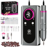 Beeperfect® - Elektrische Nagelfeile Pocket Edition - Maniküre- und Pediküre-Set - Kabellos - 6000MaH Akku - inkl. 26 Bits 60 Schleifrollen und 5 Zubehörteile - Grau – Bild 2
