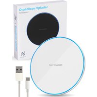 Nuvance - Wireless Charger 15W - Inklusive Kabel - Wireless Charger - Schnelles Ladegerät - Geeignet für alle Qi Smartphones - Weiß und Silber – Bild 2