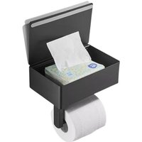 Toilettenpapierhalter - Toilettenpapierhalter - Schwarz - Edelstahl - Kein Bohren - Mit Ablage & Tablett - Inklusive Befestigungsmaterial - Toilettenzubehör - EJC Products – Bild 2