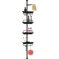 Brixy Duschregal - Teleskopisch - 85-305 cm - Kein Bohren - Boden bis zur Decke - 4 Ablagen - 3 Haken - Schwarz – Bild 2