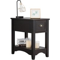 Beistelltisch mit Schublade und Regal 2 Bodenzählung Sofatisch Schmaler Nachttisch Couchtisch für Wohnzimmer Schlafzimmer (Walnuss) – Bild 2