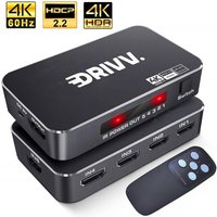 Drivv. HDMI Umschalter 4K 60Hz - 5 Eingänge 1 Ausgang - Inklusive Fernbedienung - Automatische Umschaltung - Unterstützt 720p/1080p/4K/3D - Schwarz – Bild 2