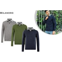 Milanoro - Herren Pullover mit Hemdkragen und halbem Reißverschluss - Navy - XL – Bild 2