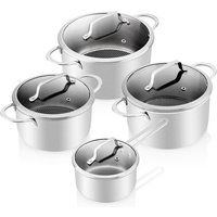 ETA HoneyComb Pfannenset für Induktion und alle Wärmequellen - Backofenfest - 4er-Set mit Glasdeckel - Edelstahl - Antihaft - Edelstahl – Bild 2