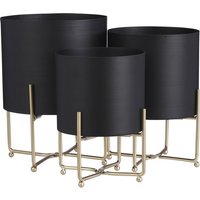 Mica Decorations Aries Blumentopf auf Ständer - 3er-Set - H32 x Ø24 cm - Schwarz – Bild 2