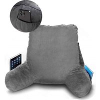 Lesekissen - Fürs Bett - Mit 3 Taschen - Rückenkissen Sofa - Sitzkissen - Lendenwirbel - Rückenkissen unterer Rücken - Lesen - Kissen - Stütze - Bücher - Buch - Sitz - Grau – Bild 2