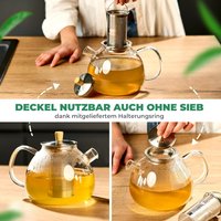 5 l Teekanne Glas für losen Tee & Teebeutel - Teekanne mit Siebeinsatz groß tropffrei - 3-teiliges Edestahl-Sieb mit Bambusdeckelgriff - Spülmaschinengeeignete Glas Teekanne