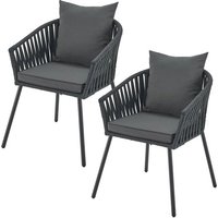 Juskys - Stühle mit Seilgeflecht - 2er Set - Inkl. Sitz- und Rückenkissen - Dunkelgrau – Bild 2